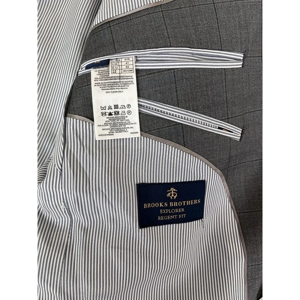 NWT Brooks Brothers Blazer Mens 41R Gray 2 Button Explorer Regent Fit Sport Coat